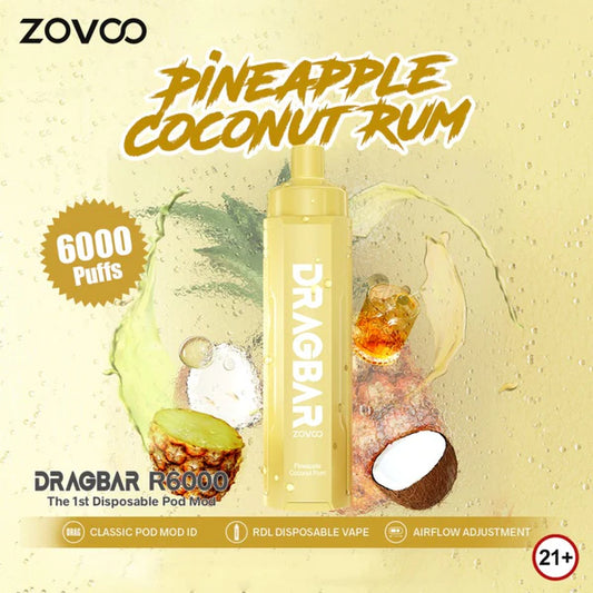 Zovoo Dragbar Pineapple Coconut Rum 3MG 6000 Puff (Rechargeable)